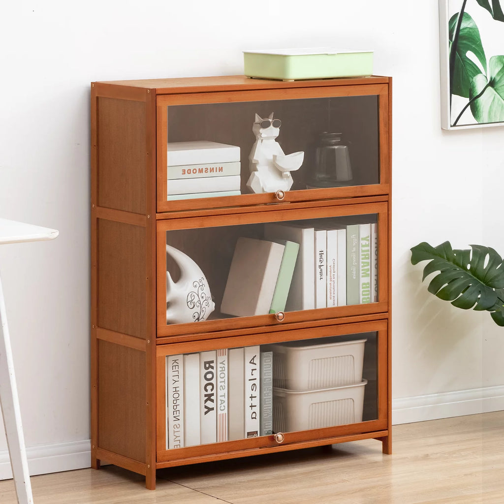 Bamboo 3 Tiers Bookcase with Acrylic Door F57614