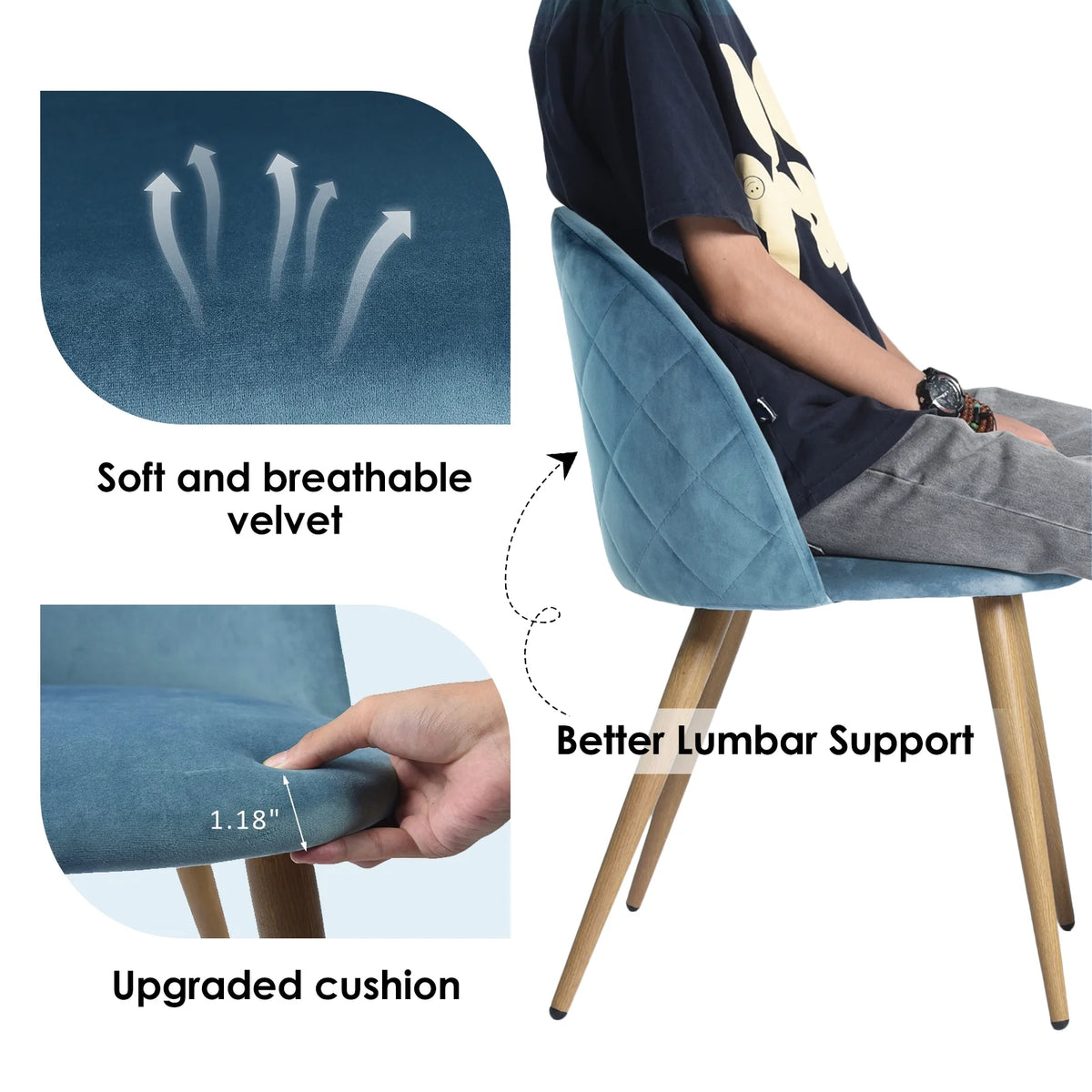 Velvet Dining Chairs Set of 2 with Backrest Blue G1487