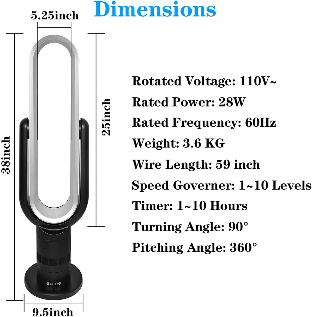 Bladeless Tower Fan 39 inches Black X2765