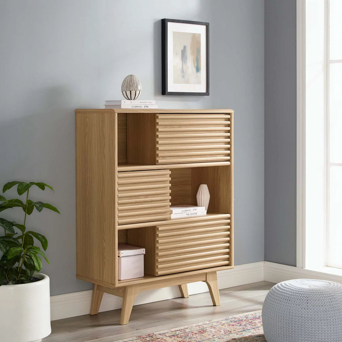 Brown Oak Wood TV Stand Console Table W566