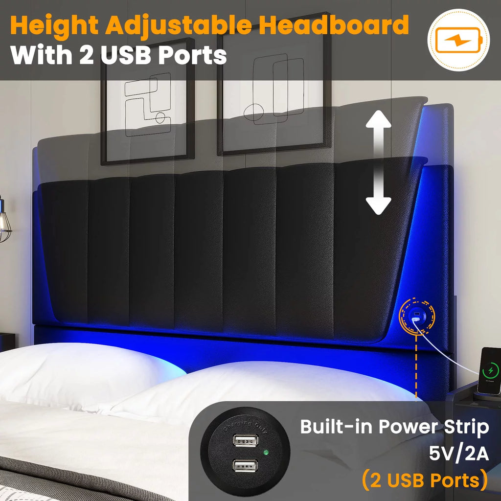 Black Full Size Bed Frame with Headboard and 4 Storage Drawers N183