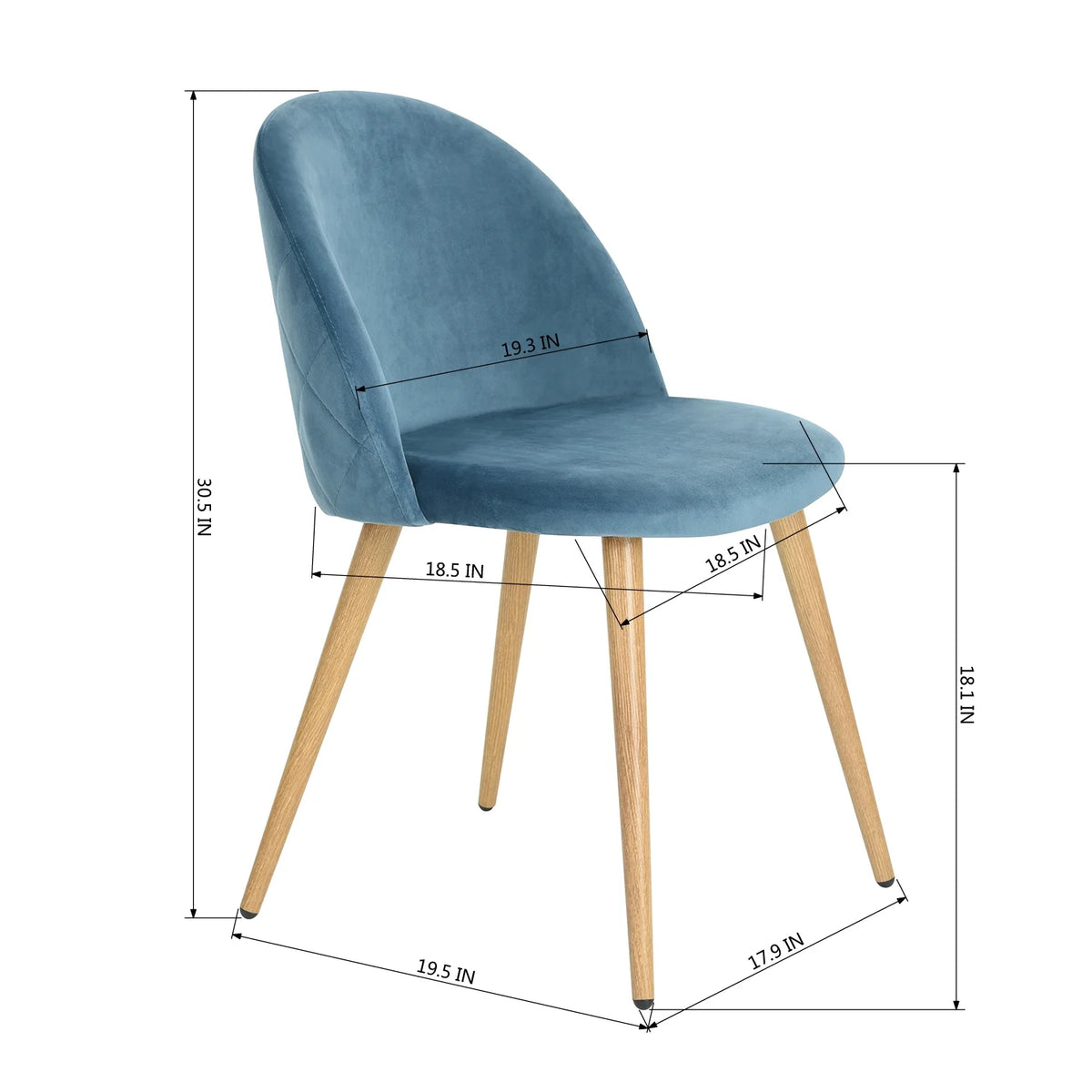 Velvet Dining Chairs Set of 2 with Backrest Blue G1487