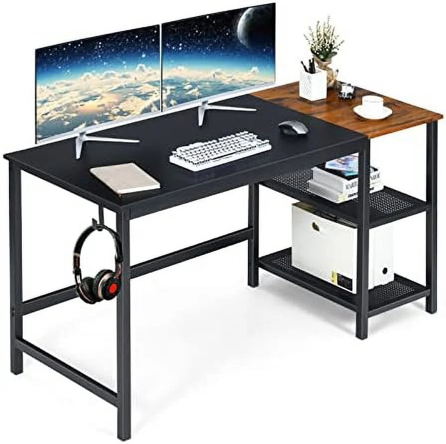 59 Inch Computer Desk with Charging Station and 2 Tier Shelves W8703
