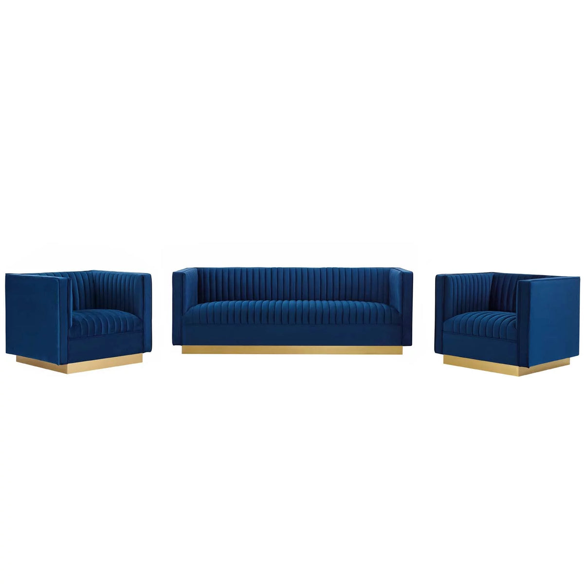 Blue Velvet Tufted Armchair and Sofa Set Y54109