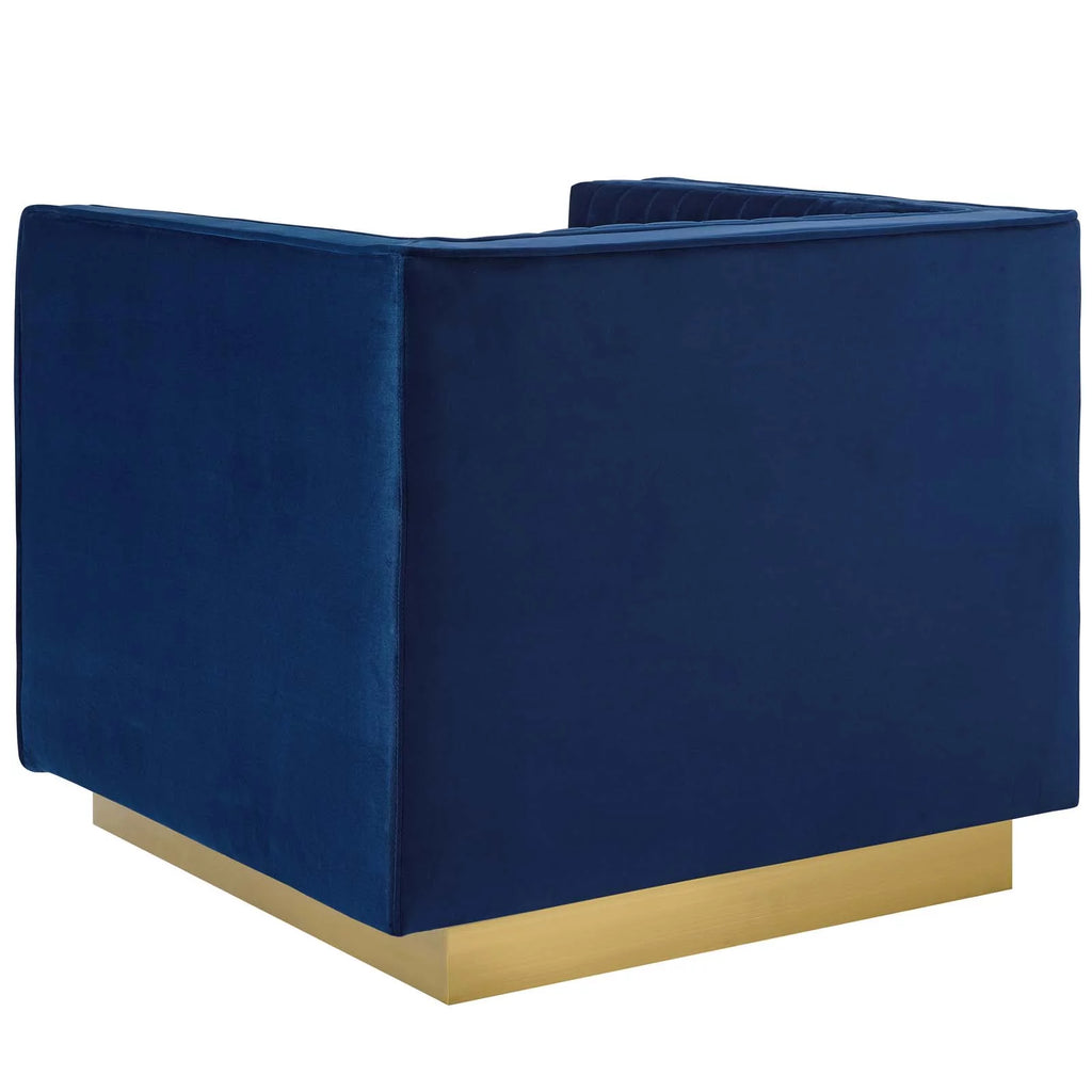 Blue Velvet Tufted Armchair and Sofa Set Y54109