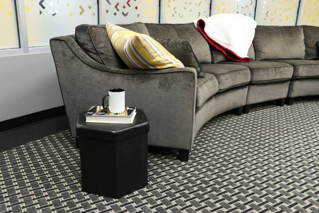 Black Faux Leather Collapsible Hexagon Storage Ottoman J122808