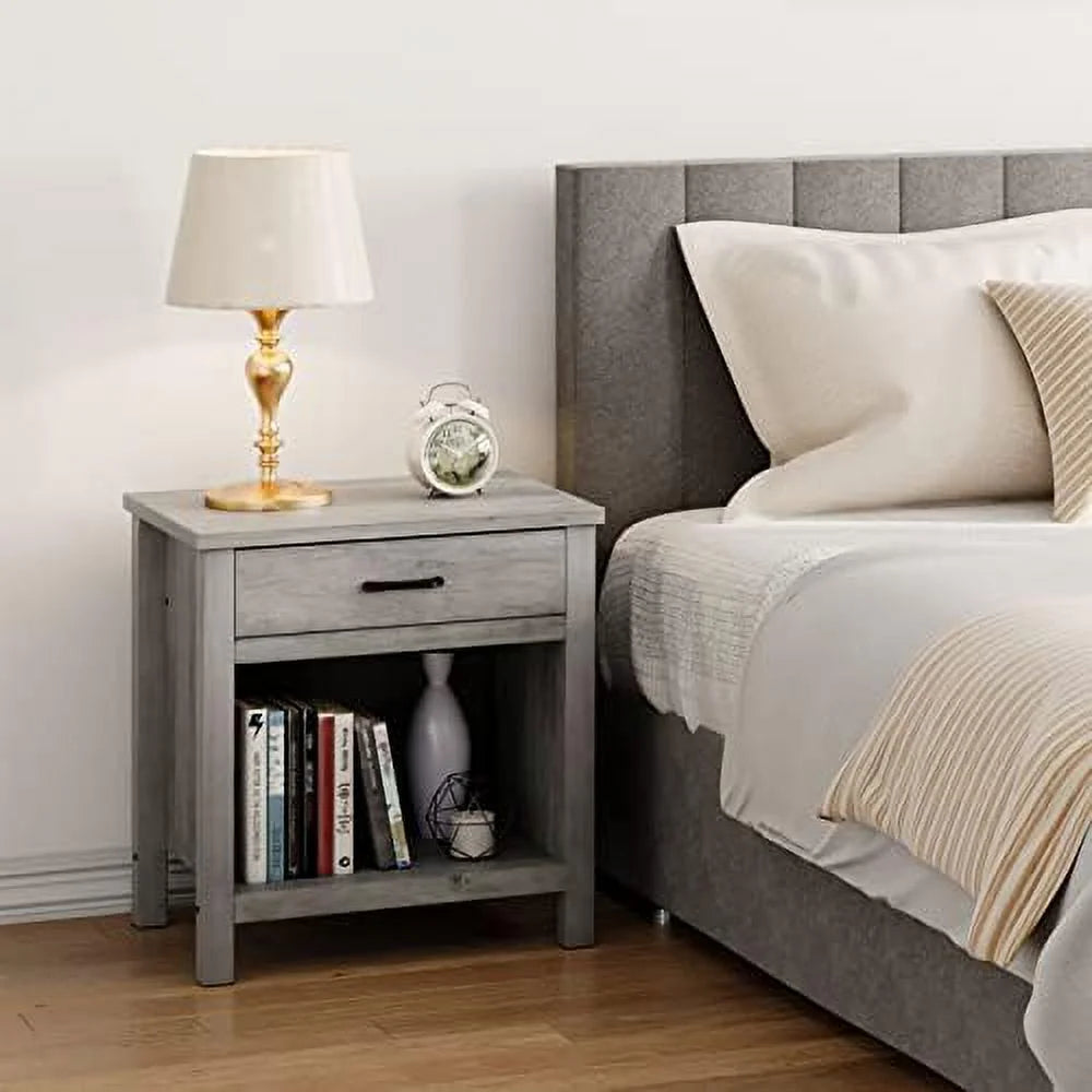 Bamboo Nightstand Set of 2 with Drawer D455