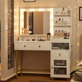White Vanity Desk with Lights and Charging Station D437711