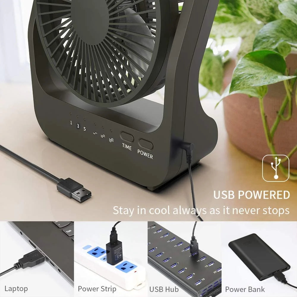 Battery Operated Portable Desk Fan with Timer, 3 Speeds, Blue C79435