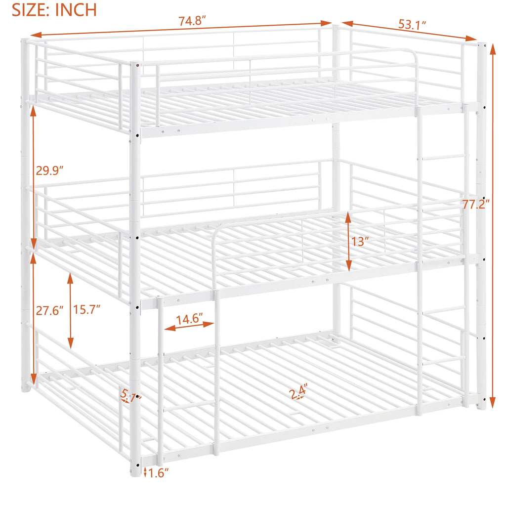 Full Metal Triple Bed with Built-In Ladder White X560893