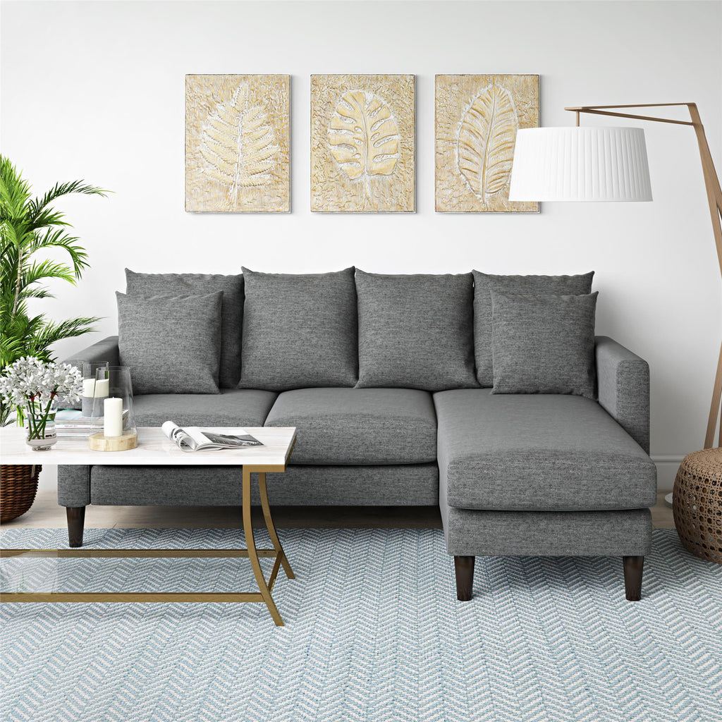 Gray Reversible Sectional with Pillows A6444