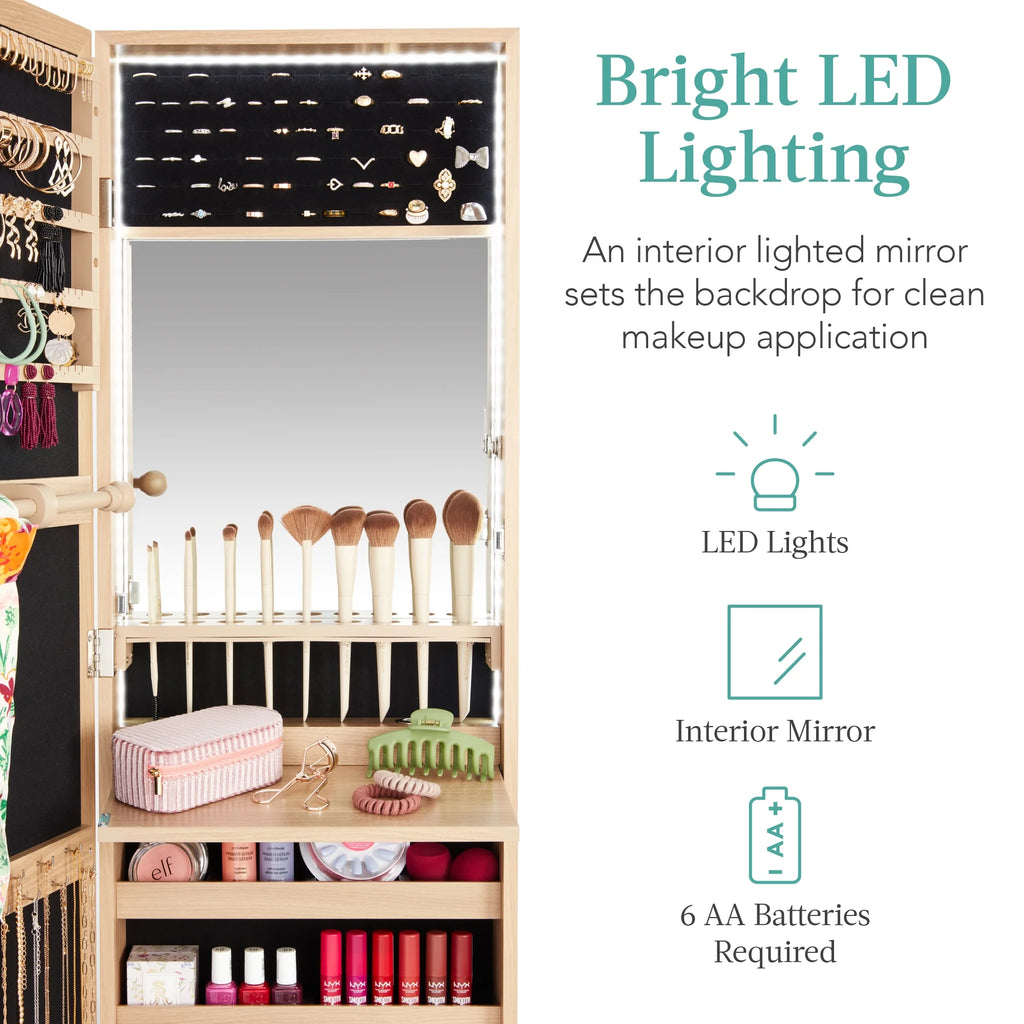 Hanging Mirror Jewelry Armoire with LED Lights T34854