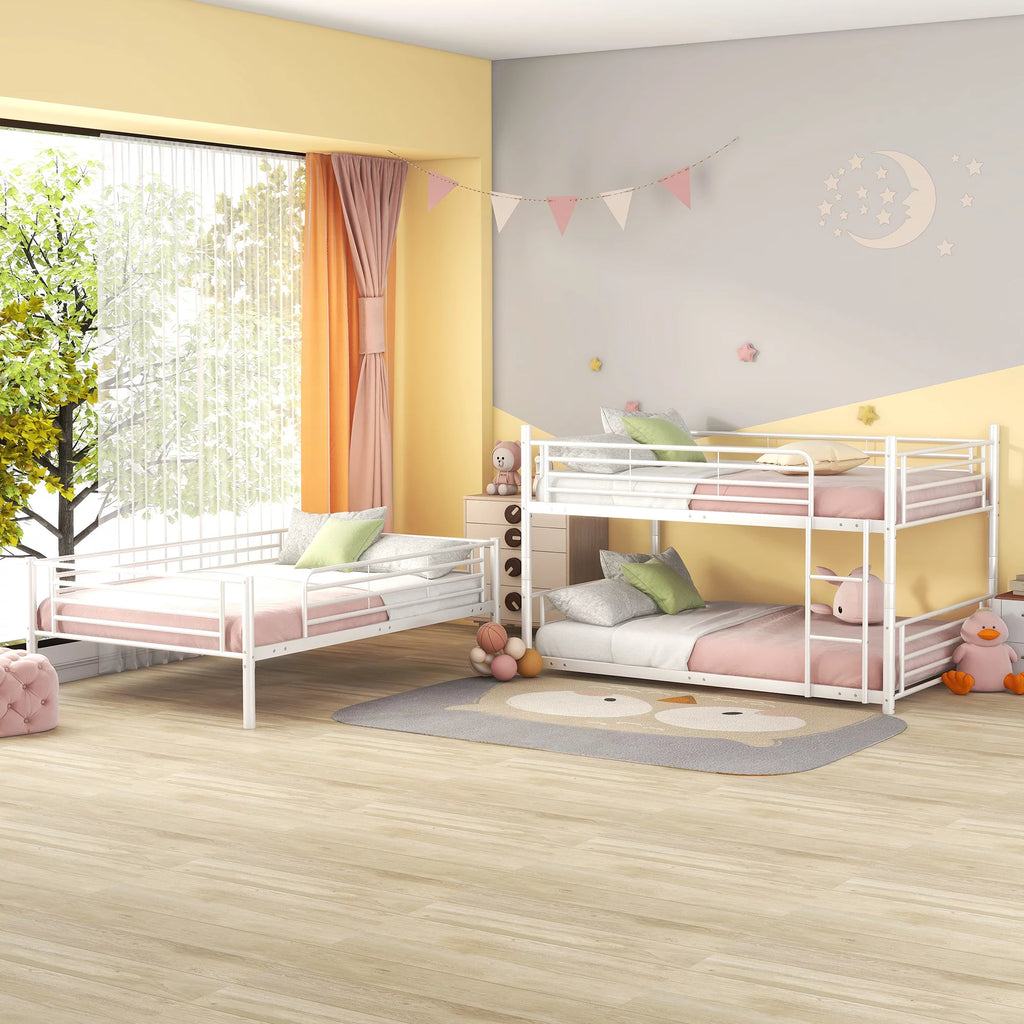 Full Metal Triple Bed with Built-In Ladder White X560893
