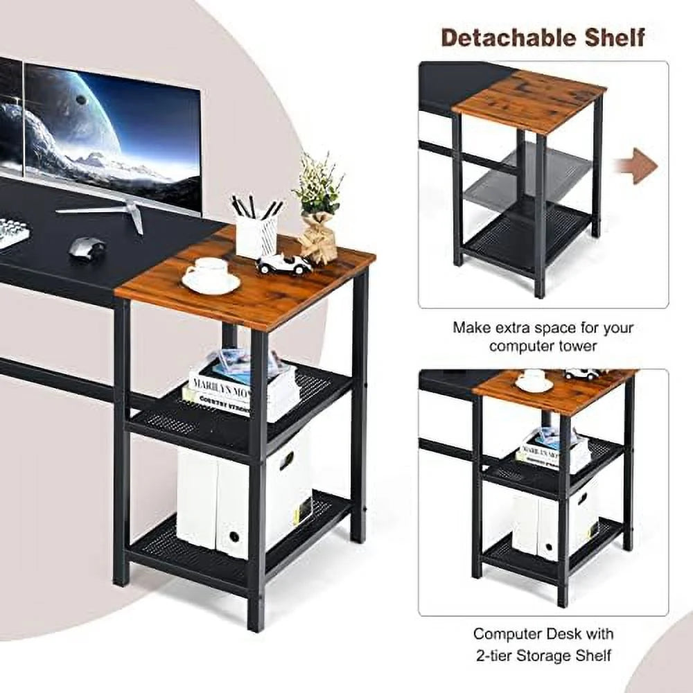 59 Inch Computer Desk with Charging Station and 2 Tier Shelves W8703