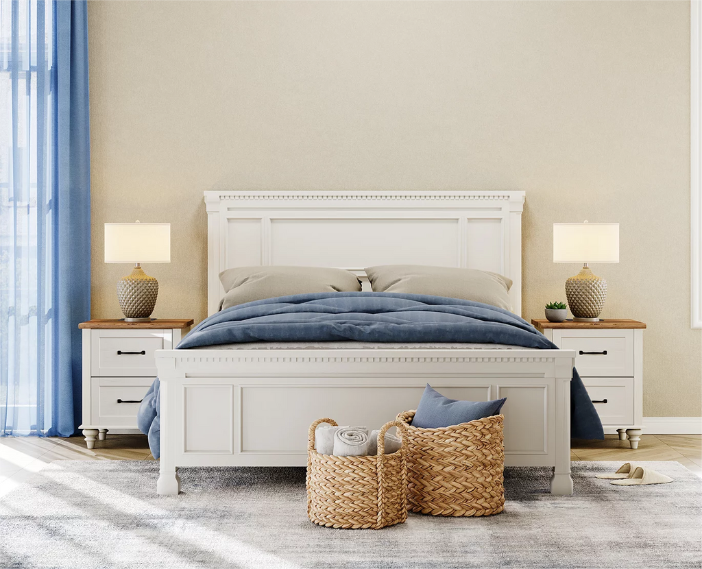 White Oak Set of 2 Wooden Nightstand with 2 Drawers Z9173