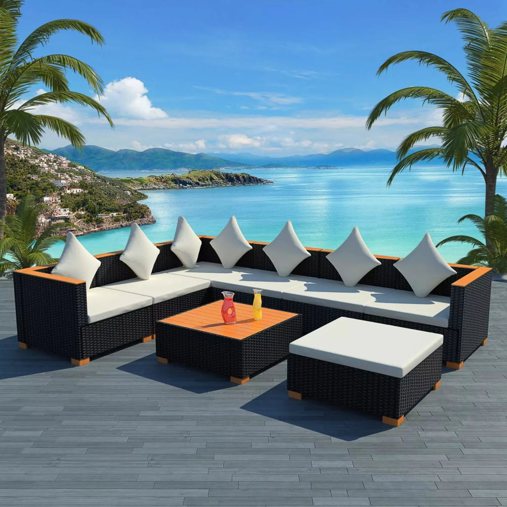 8 Piece Cushioned Poly Rattan Outdoor Conversation Set W67544