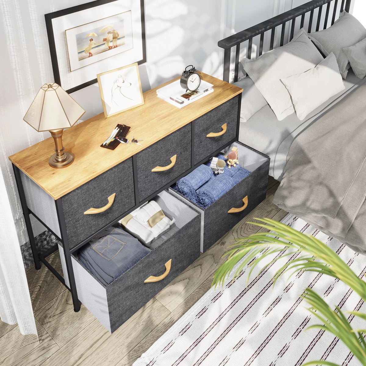 Dark Grey Wood 5 Drawer Storage Chest L103356