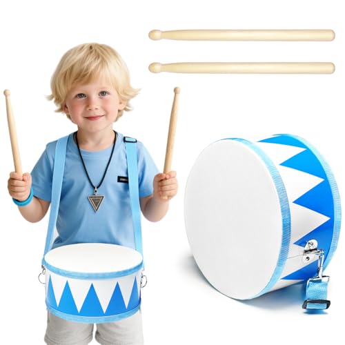 8" Wooden Kids Drum Set with Adjustable Strap and 2 Drumsticks O2454