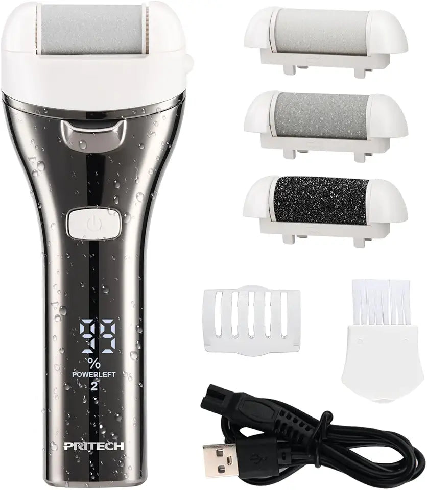Rechargeable Portable Electric Foot Callus Remover with 3 Roller Heads S312646