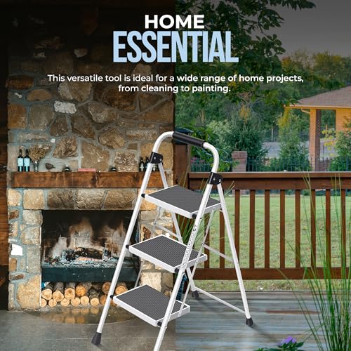 3 Step White Folding Step Stool X331277
