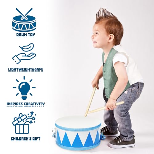 8" Wooden Kids Drum Set with Adjustable Strap and 2 Drumsticks O2454