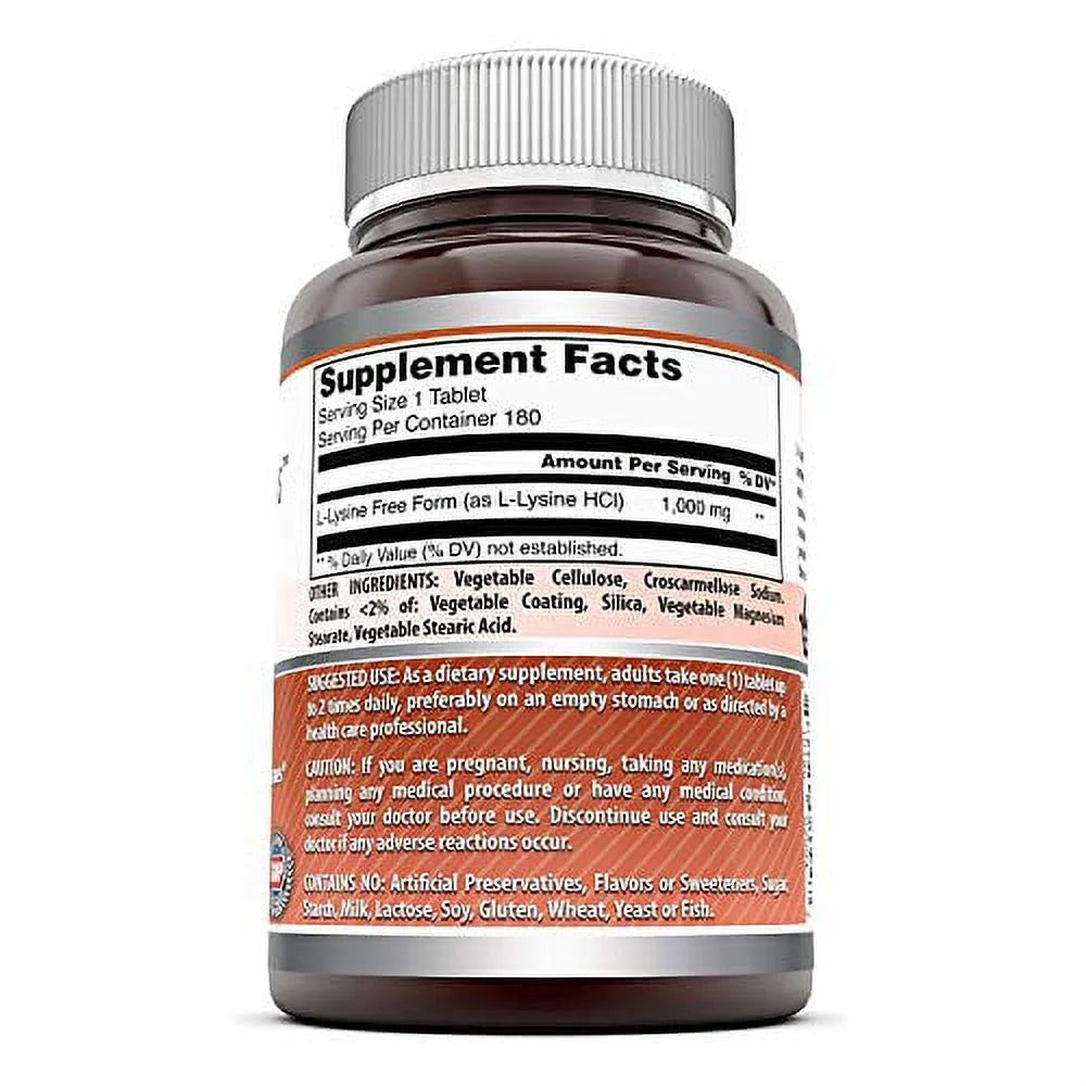 L-Lysine 1000mg Amino Acid 180 Vegetarian Tablets Pack of 3 I36916