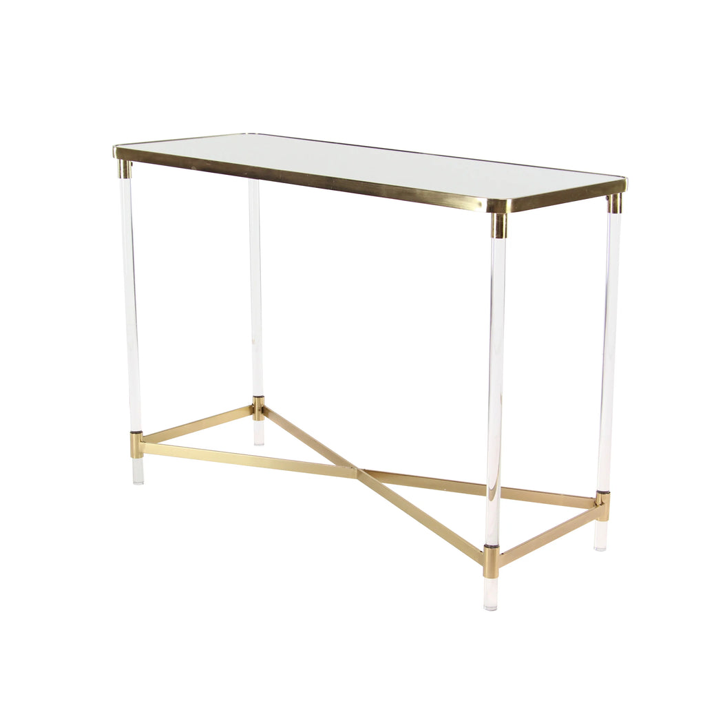 44" x 32" Gold Metal Mirrored Top Console Table Z7070