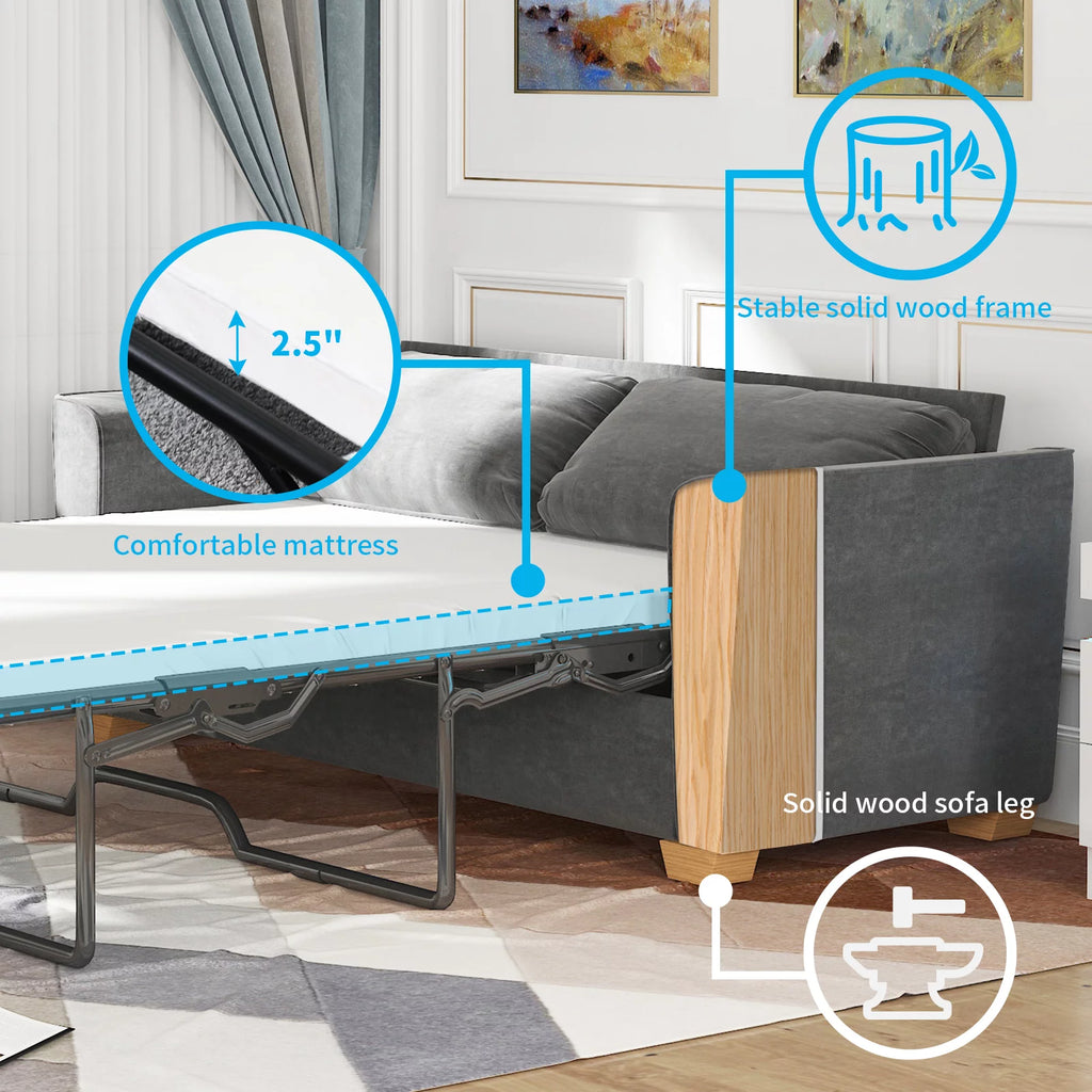 Grey Full Pull Out Sofa Bed with Memory Foam Mattress D400528