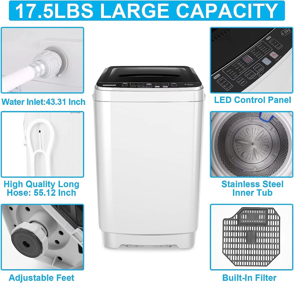 Compact 17.6lbs Capacity 1.9 Cu.ft Portable Washer with LED Display and Faucet Adapter Z234326