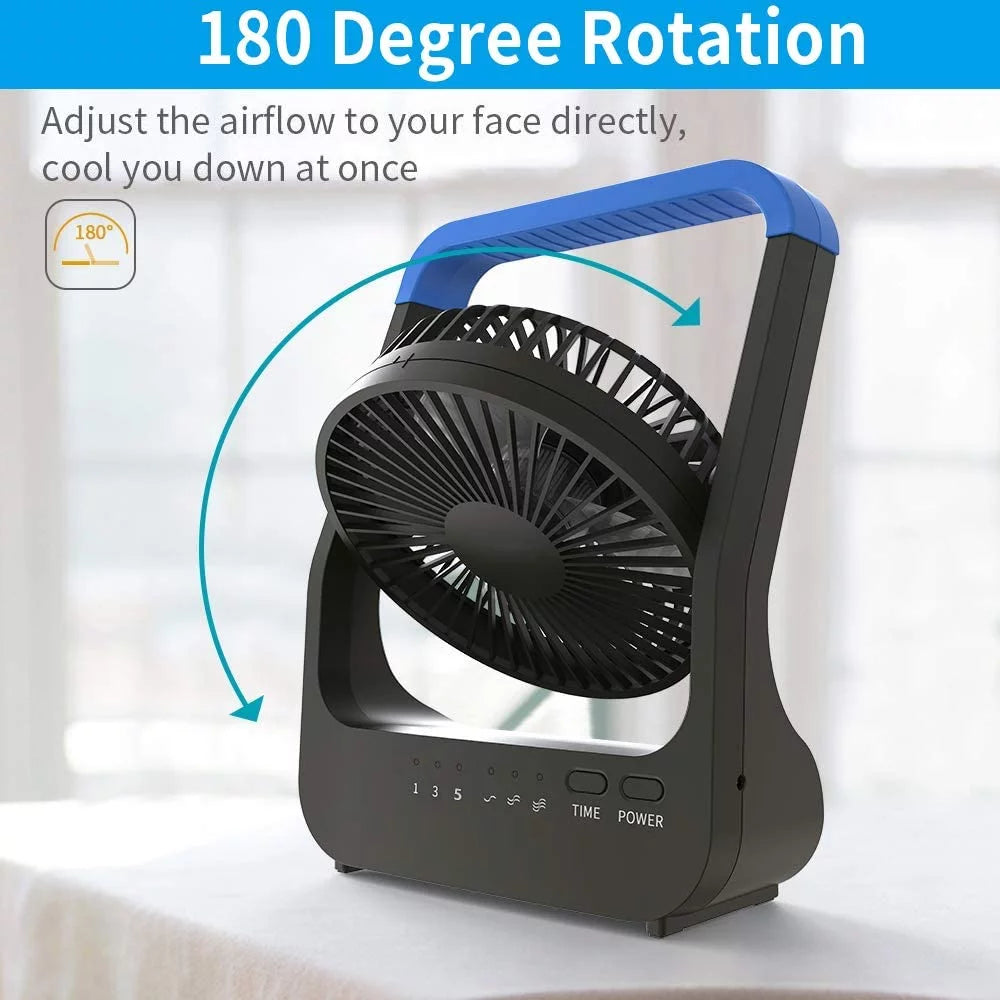 Battery Operated Portable Desk Fan with Timer, 3 Speeds, Blue C79435