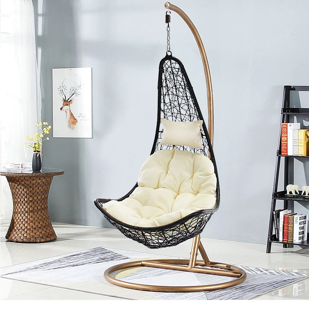 Outdoor Wicker Half Moon Swing Lounge Chair with Mat H535873