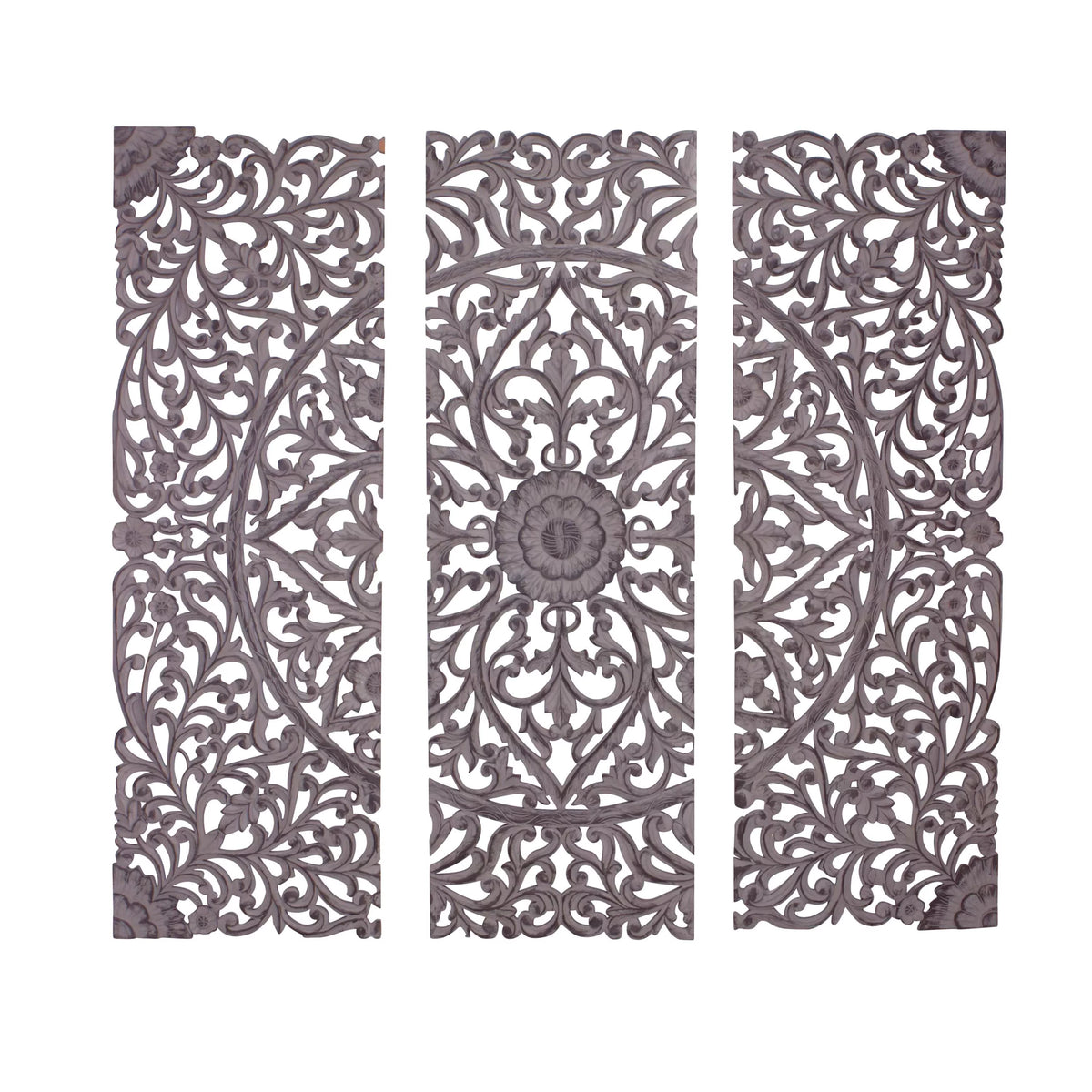 Handmade Gray Carved Floral Wall Décor, Set of 3 T929