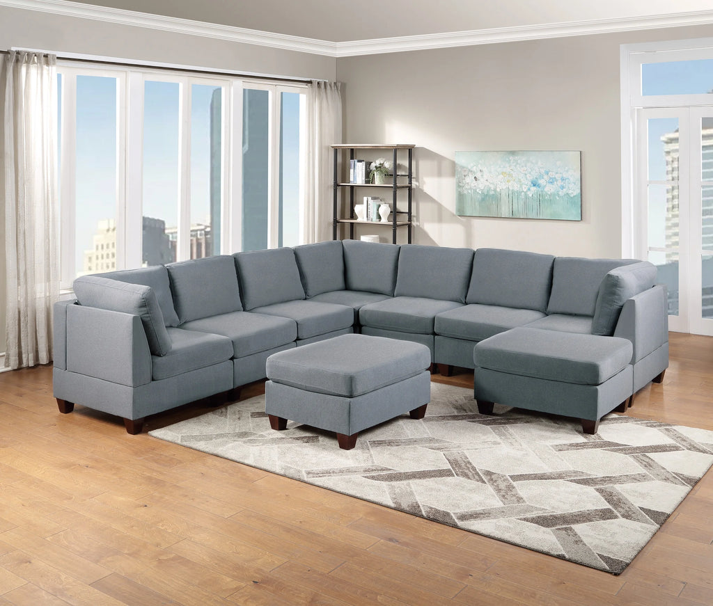 Grey Linen Like Fabric Corner Wedge Sofa A477