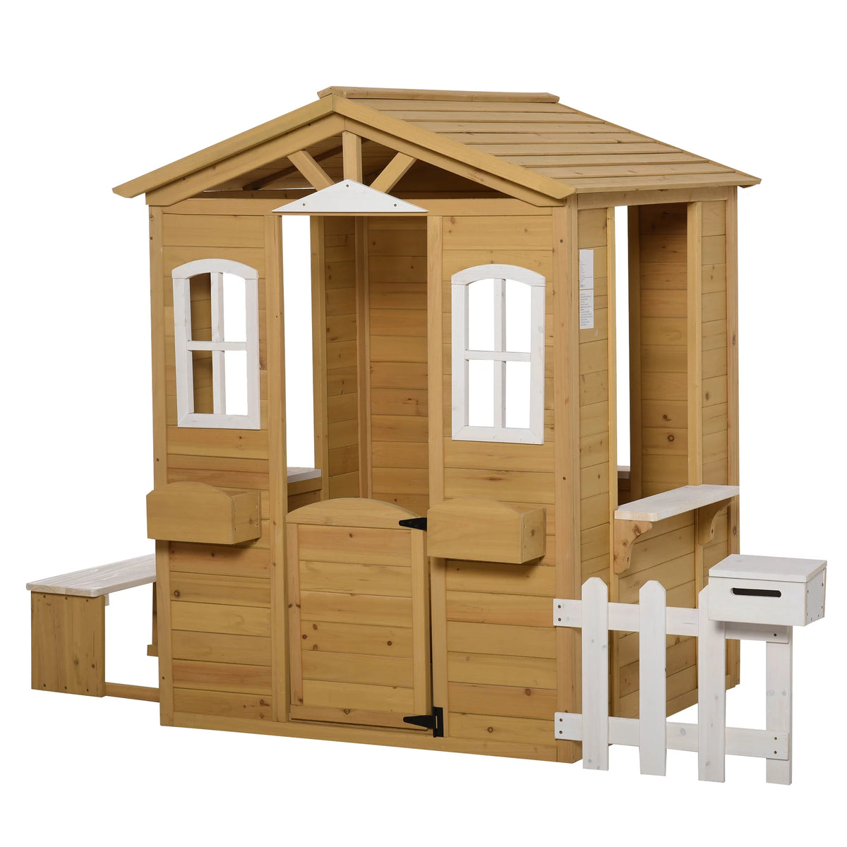 Wooden Outdoor Playhouse with Doors Windows & Mailbox L114576