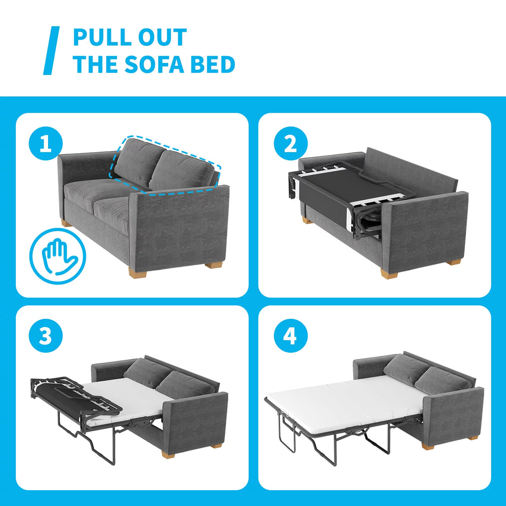Grey Full Pull Out Sofa Bed with Memory Foam Mattress D400528