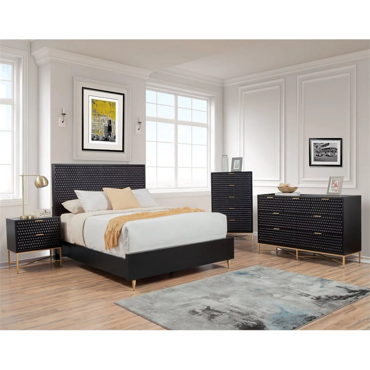 5 Drawer Chest and Wood Desk Set in Black N4465