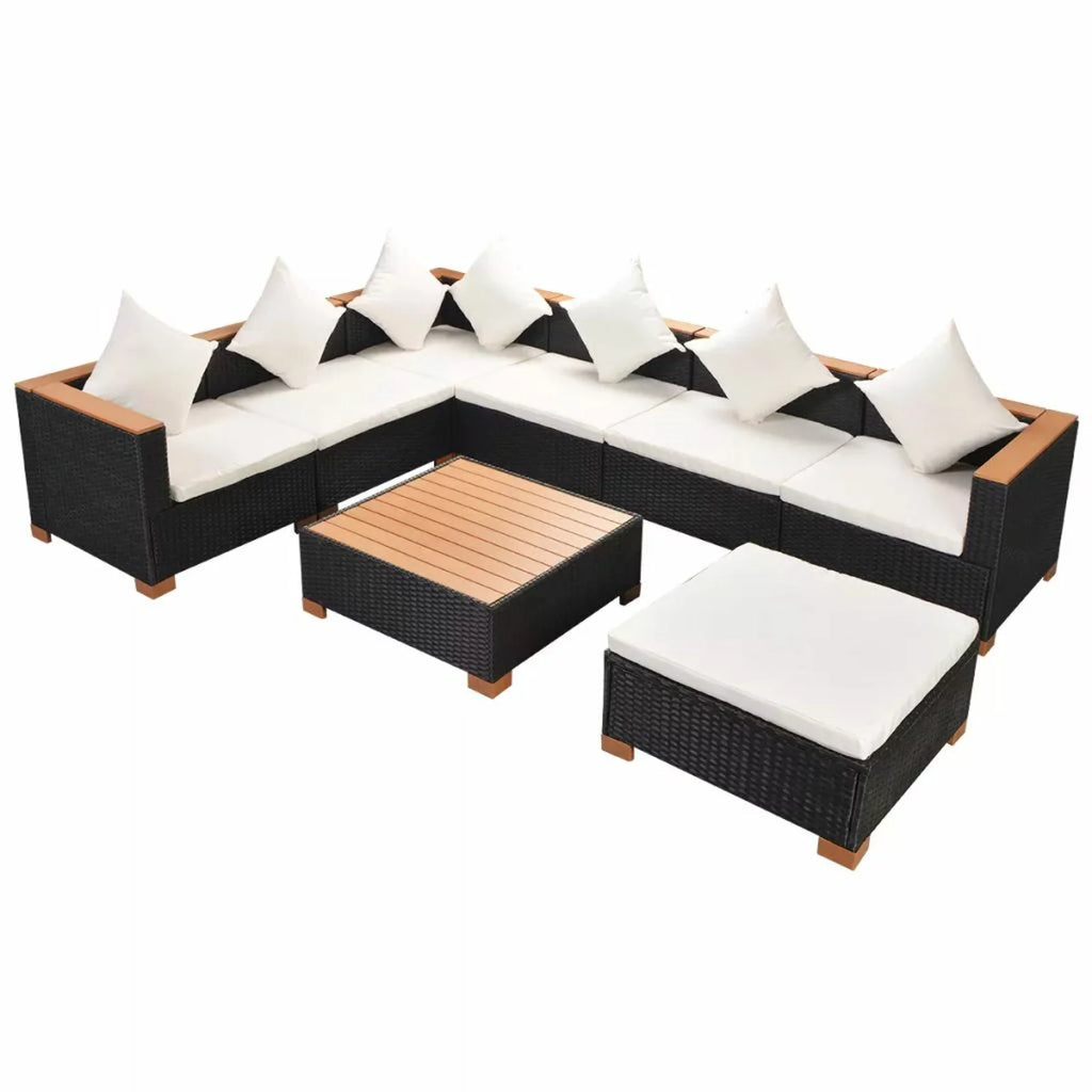 8 Piece Cushioned Poly Rattan Outdoor Conversation Set W67544