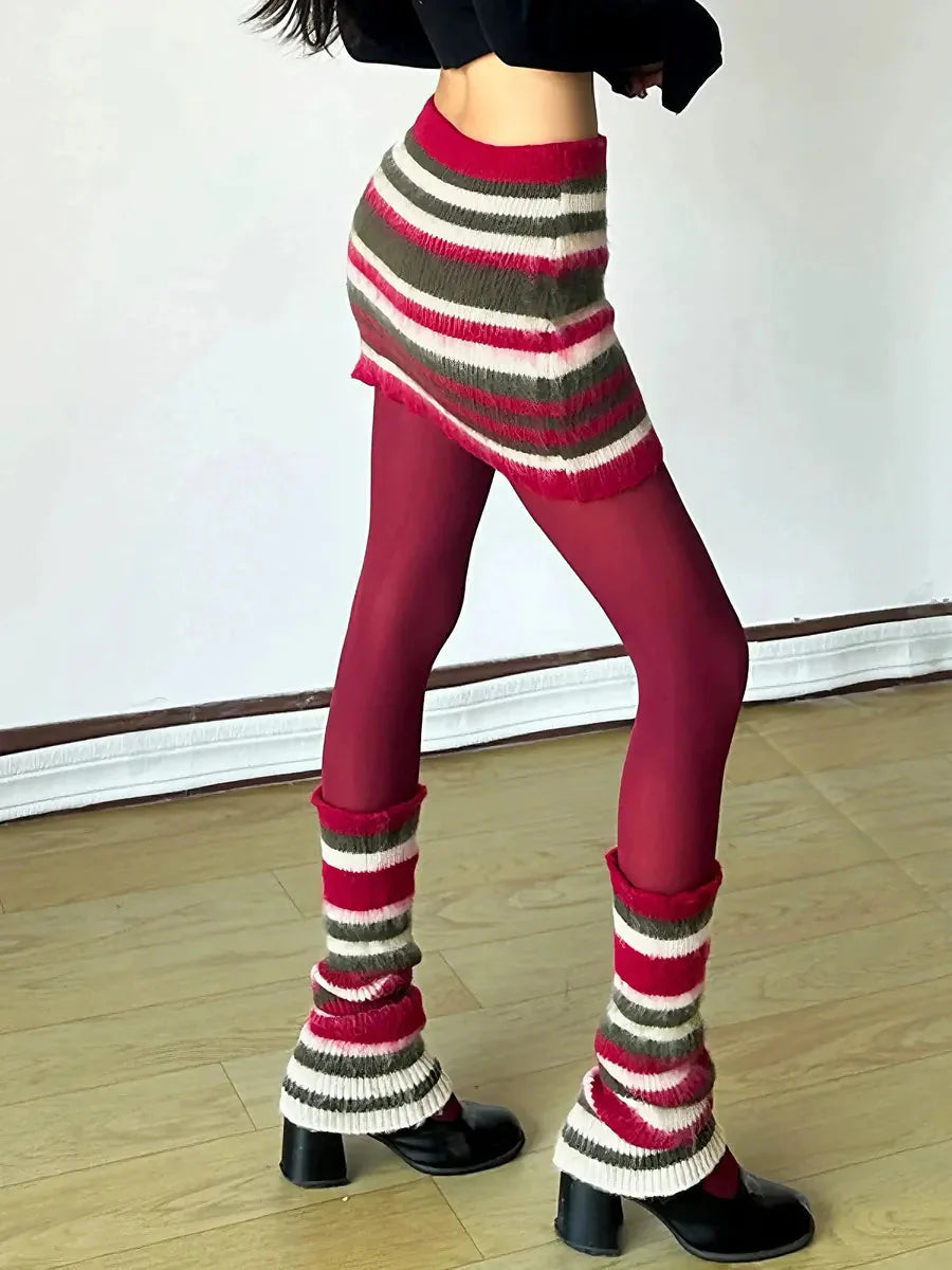 Striped Knitted Skirt Legwarmers I834