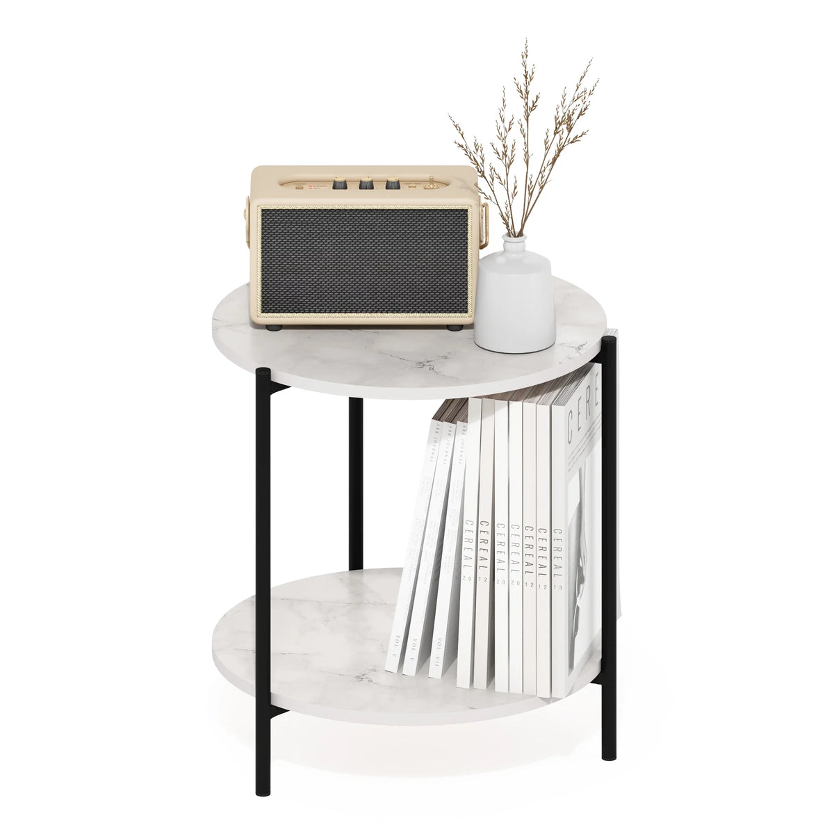 2-Tier Round Side End Table with Metal Legs I49676