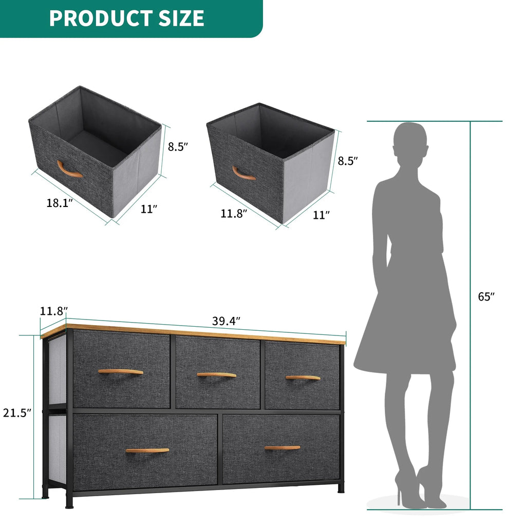 Dark Grey Wood 5 Drawer Storage Chest L103356