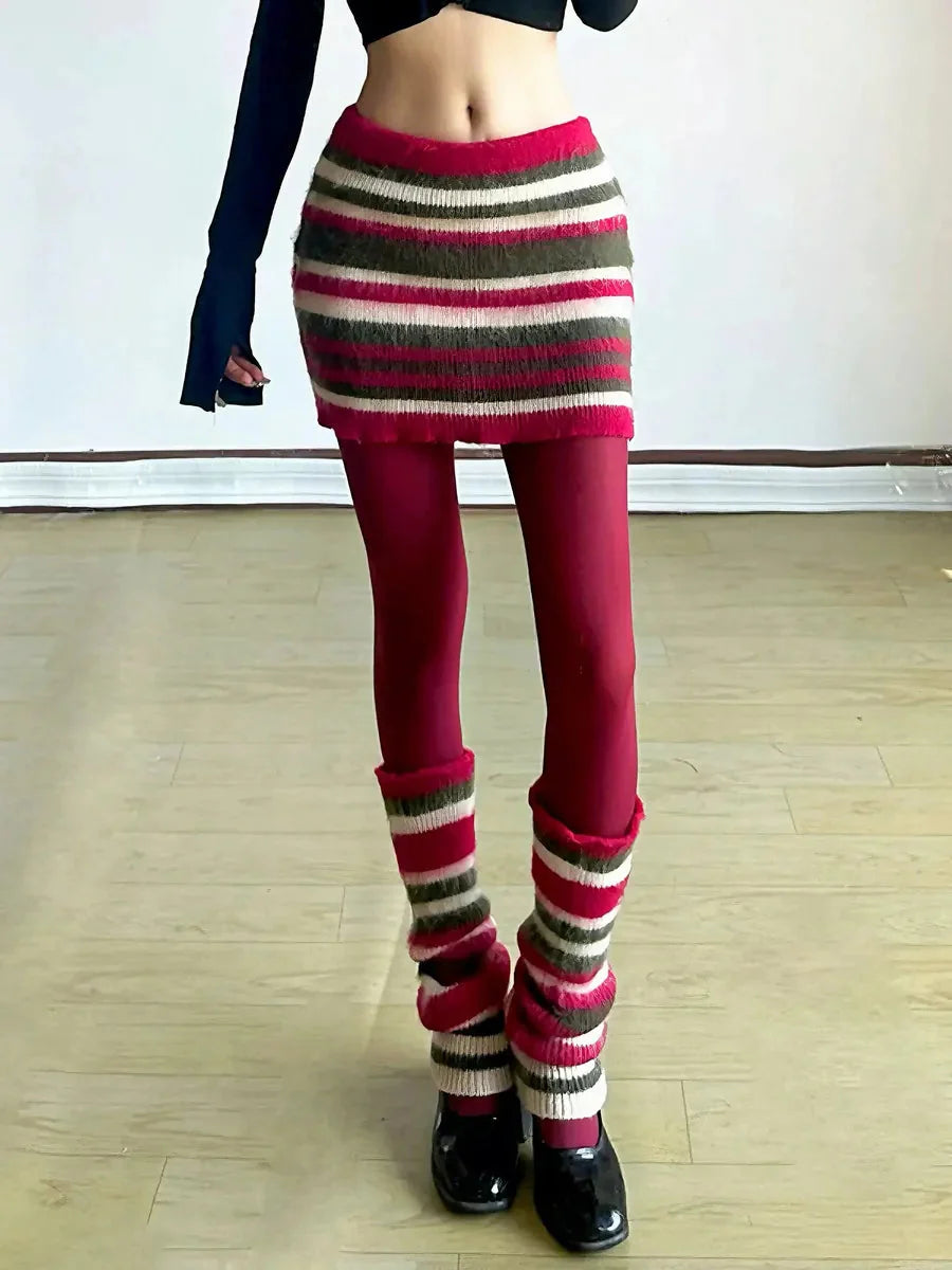 Striped Knitted Skirt Legwarmers I834