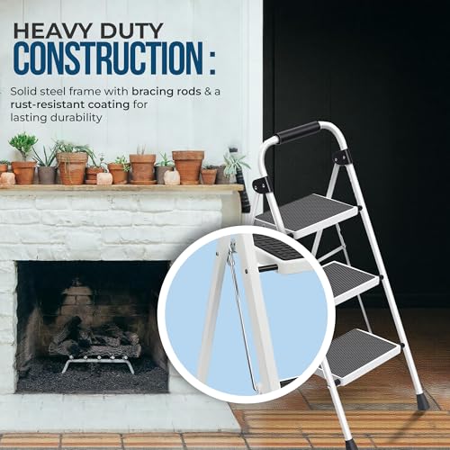 3 Step White Folding Step Stool X331277
