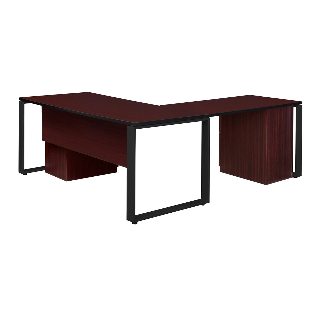 66 x 30 in. Double Laminate Pedestal L-Desk with Return, Cherry & Black C564