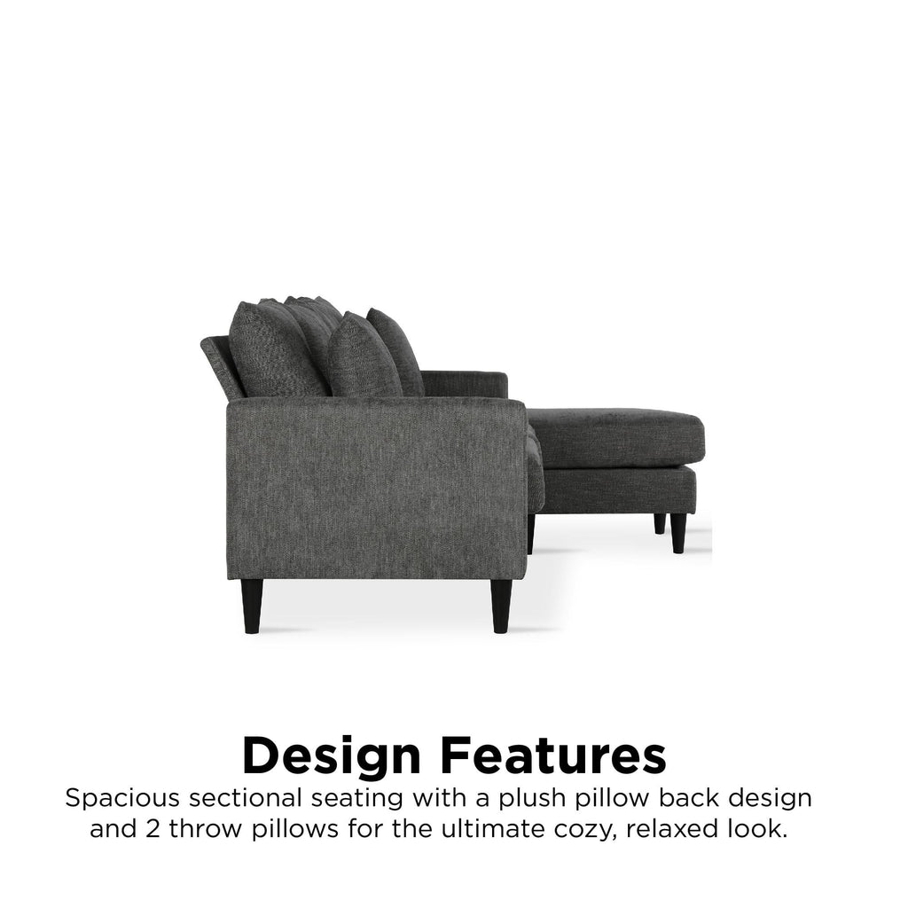 Gray Reversible Sectional with Pillows A6444