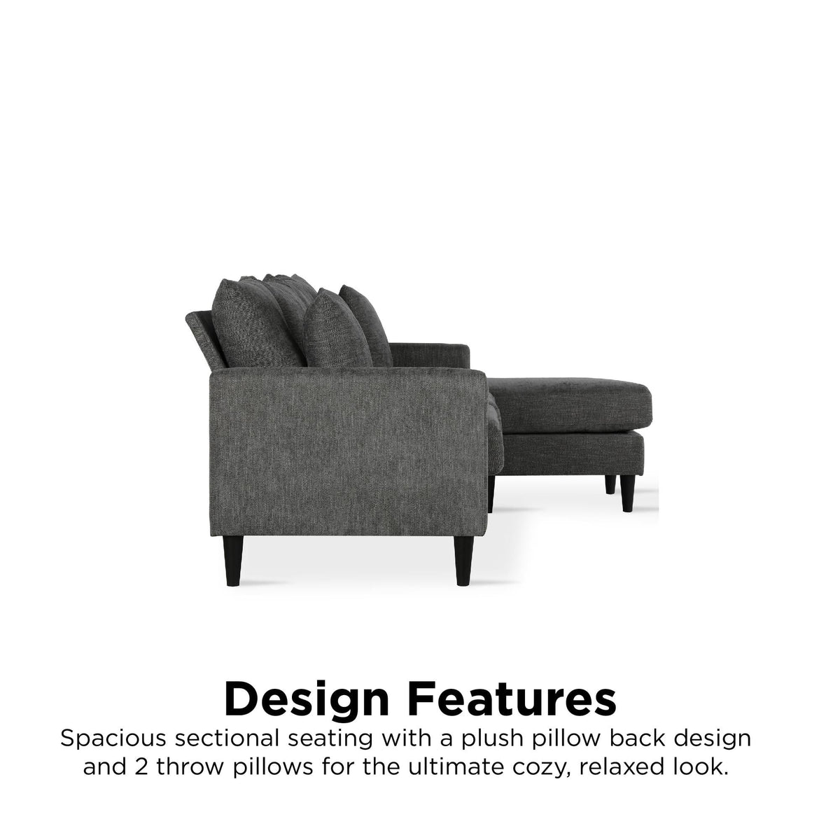 Gray Reversible Sectional with Pillows A6444