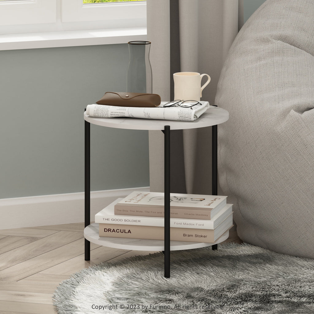 2-Tier Round Side End Table with Metal Legs I49676