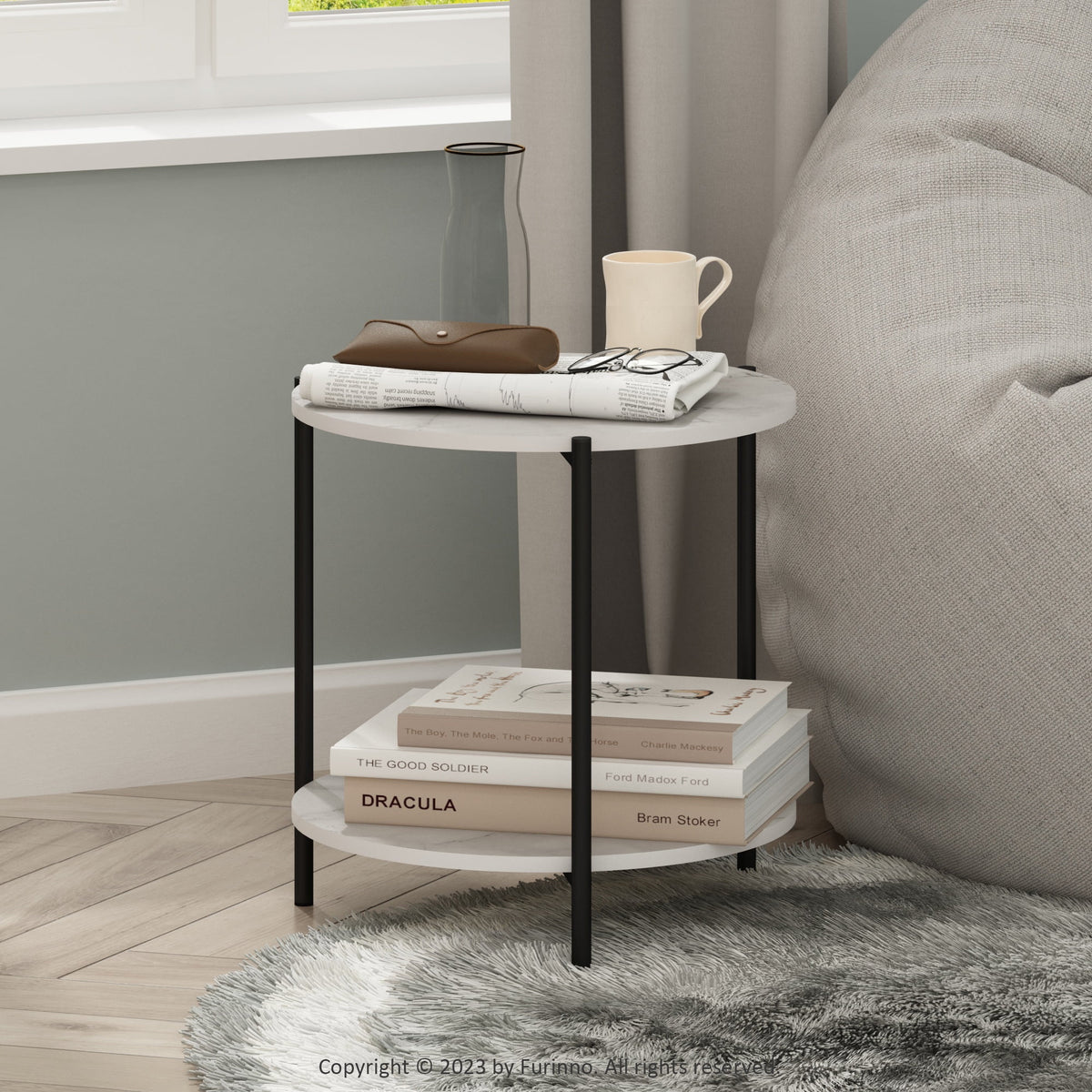 2-Tier Round Side End Table with Metal Legs I49676