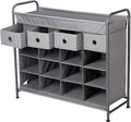 Grey 16 Cubby Shoe Rack Organizer with 4 Drawers K422