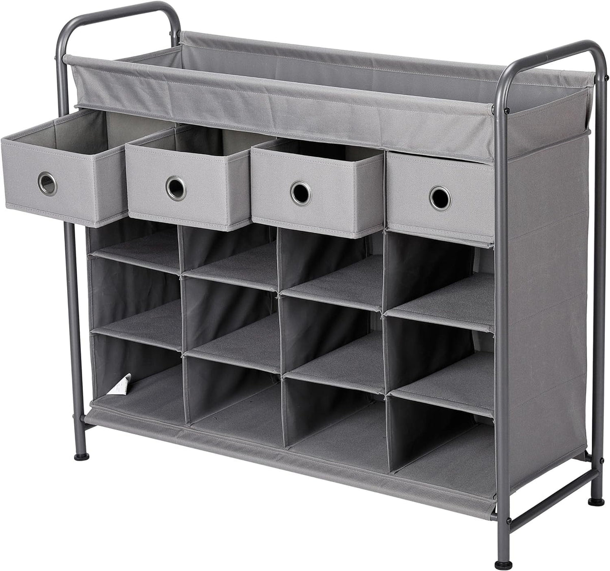 Grey 16 Cubby Shoe Rack Organizer with 4 Drawers K422