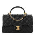 Quilted Mini Top Handle Rectangular Flap Black V696
